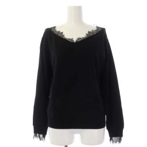 20AW レース刺繍ニットプルオーバー カットソー 長袖 Vネック ウール混 38 ブラック