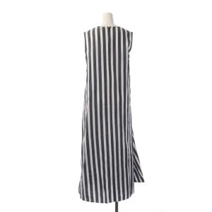 UNITED ARROWS ノースリーブストライプワンピース ロング フレア Vネック 38 グレー 白 ホワイト