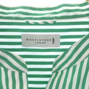 MACKINTOSH 22SS シャツ ノーカラー スキッパー ストライプ コットン 半袖 38 緑 グリーン 白 ホワイト