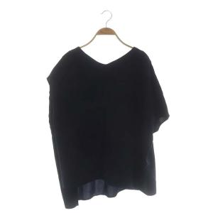 ブラウス Vネック フレンチスリーブ 変形 38 紺 ネイビー