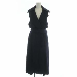 20SS ロングトレンチベスト コート ロング プリーツ ベルト付き 36 紺 ネイビー