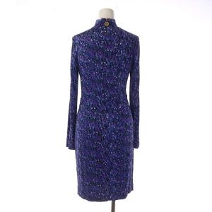 TORY BURCH シルク 総柄 ハイネック ワンピース 長袖 ひざ丈 タイト XS マルチカラー