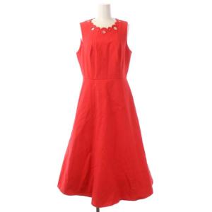 スカラップ ワンピース ノースリーブ ロング フレア 4 赤 レッド NJMUA471