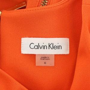 Calvin Klein ノースリーブワンピース 膝丈 タイト クルーネック 6 オレンジ