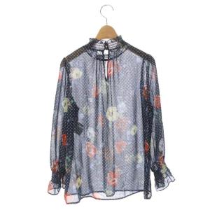 ANAYI ドットフラワーブラウス プルオーバー シアー 花柄 長袖 38 濃紺 ダークネイビー マルチカラー