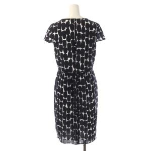 ANAYI 総柄ワンピース ひざ丈 タイト 半袖 38 黒 白 ブラック ホワイト