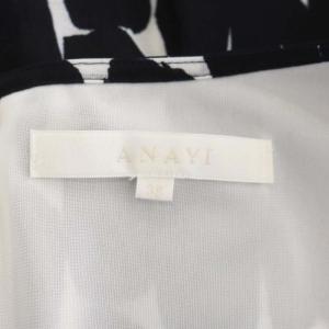 ANAYI 総柄ワンピース ひざ丈 タイト 半袖 38 黒 白 ブラック ホワイト