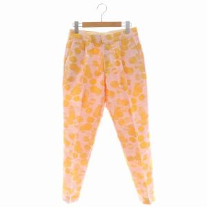 ジオメトリックジャカードパンツ テーパード タック ジッパーフライ 36 ピンク オレンジ