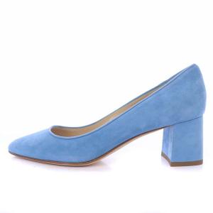 TOMORROWLAND パンプス チャンキーヒール ポインテッドトゥ スエード 37 23.5?24.0cm 水色 ライトブルー