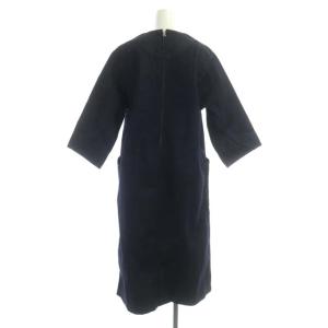 AMERICANA ワンピース デニム 七分袖 ストレート ロング Vネック M 紺 ネイビー