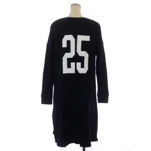 AMERICANA ナンバリングワッフル長袖ワンピース 膝丈 フレア クルーネック バックプリント F ネイビー