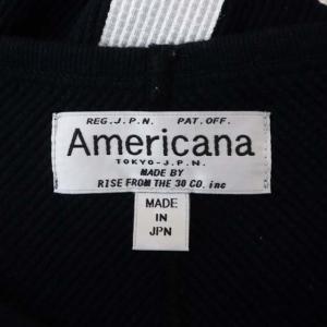AMERICANA ナンバリングワッフル長袖ワンピース 膝丈 フレア クルーネック バックプリント F ネイビー