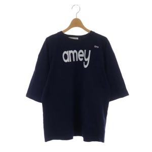 ロゴ半袖Tシャツ カットソー クルーネック ロゴ刺繍 F 紺 ネイビー 白 ホワイト