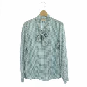 ジオメトリックプリント ボウライブラウス プルオーバー 総柄 長袖 ライトブルー