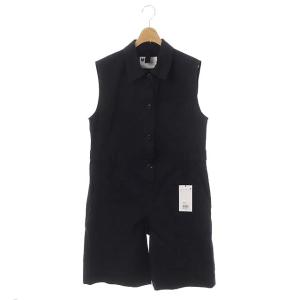 22SS WASHED COMPACT COTTON オーバーオール オールインワン カプリ丈 ノースリーブ 2 紺 ネイビー