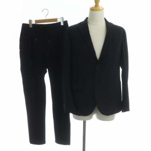 TORAY シアサッカー セットアップ 上下 カジュアルスーツ テーラードジャケット テーパードパンツ ストライプ L 紺