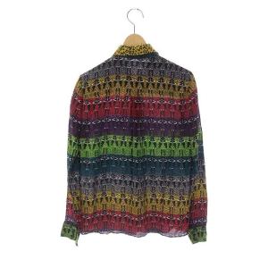 alice + olivia ブラウス シャツ ステイシープリント 長袖 前開き 総柄 シルク 比翼ボタン マルチカラー