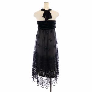 Grace Class チュール刺繍ドレス ワンピース ホルターネック 膝丈 36 黒 シルバー ブラック