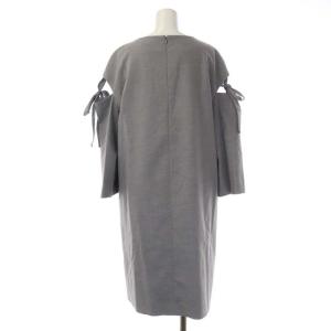 ADORE ライトストレッチ リボンスリーブワンピース 長袖 ミモレ丈 Iライン 38 グレー