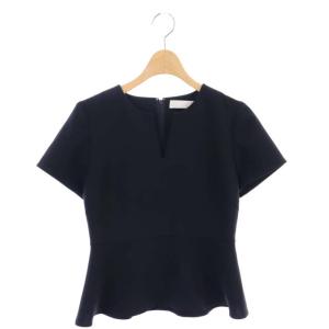 カットソー キーネック 半袖 36 紺 ネイビー