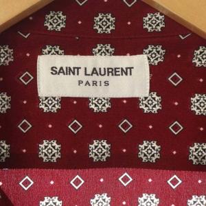 SAINT LAURENT PARIS シャツ シルク 総柄 オープンカラー 40 ダークレッド