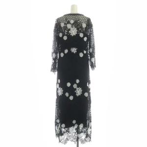 GRACE CONTINENTAL フラワーレースワンピース ロング 長袖 キャミソール付き 36 白 ブラック ホワイト