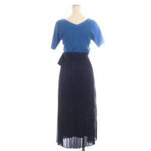 Diagram GRACE CONTINENTAL ドッキングニットワンピース プリーツ ロング 半袖 ベルト付き 36 青 紺 ブルー ネイビー