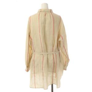 ESTNATION ストライプオーバーシャツ 長袖 ステンカラー チュニック 38 ベージュ レッド