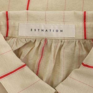 ESTNATION ストライプオーバーシャツ 長袖 ステンカラー チュニック 38 ベージュ レッド