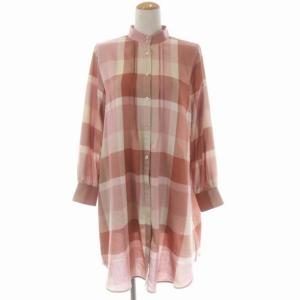 シャツワンピース 長袖 膝丈 クレストブリッジチェック バンドカラー 36 赤 レッド