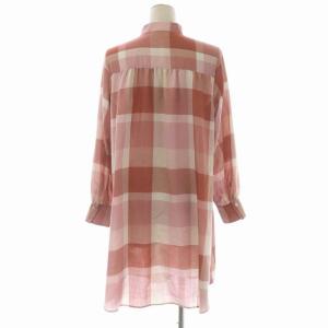 BLUE LABEL CRESTBRIDGE シャツワンピース 長袖 膝丈 クレストブリッジチェック バンドカラー 36 赤 レッド