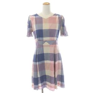 ワンピース クレストブリッジチェック ミニ 半袖 フレア 36 スモーキーピンク ベージュ 紺 ネイビー
