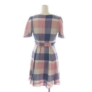 BLUE LABEL CRESTBRIDGE ワンピース クレストブリッジチェック ミニ 半袖 フレア 36 スモーキーピンク ベージュ 紺 ネイビー