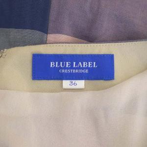 BLUE LABEL CRESTBRIDGE ワンピース クレストブリッジチェック ミニ 半袖 フレア 36 スモーキーピンク ベージュ 紺 ネイビー