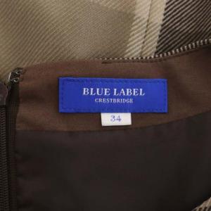 BLUE LABEL CRESTBRIDGE クレストブリッジチェックワンピース 半袖 ひざ丈 フレア リボンベルト付き 34 茶 ベージュ ピンク