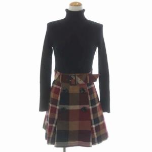 ニットワンピース ドッキング チェック ベルト 36 ブラック