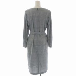 ANAYI ワンピース チェック Vネック ベルト付き ミモレ ロング 長袖 38 ブラック ホワイト グレー