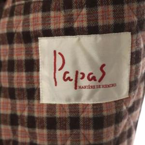Papas ショートコート ラムレザー ファー付き 裏地チェック M 茶 ブラウン