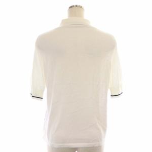 Aquascutum チェック柄襟付きニット カットソー プルオーバー カシミヤ混 五分袖 10 白 ホワイト