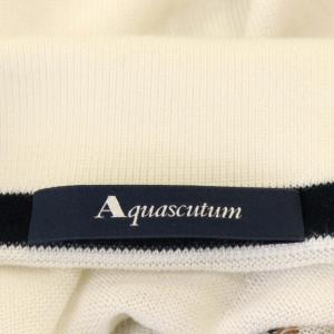 Aquascutum チェック柄襟付きニット カットソー プルオーバー カシミヤ混 五分袖 10 白 ホワイト