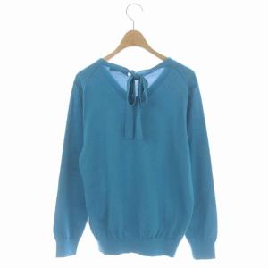 Aquascutum ニット セーター カットソー 長袖 プルオーバー バックリボン Vネック 8 ターコイズ