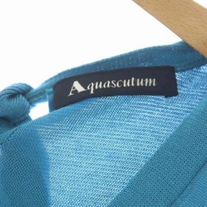Aquascutum ニット セーター カットソー 長袖 プルオーバー バックリボン Vネック 8 ターコイズ
