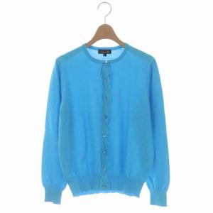 コットン フリンジ クルーネック カーディガン ニット 長袖 前開き 2 青 ブルー