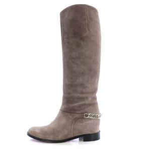 Christian Louboutin CATE ブーツ ロング ハイヒール スエード チェーン 37.5 グレージュ