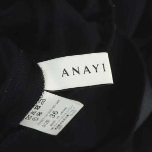 ANAYI 19AW ウールジョーゼットVネックワンピース ロング フレア タック 長袖 36 紺 ネイビー