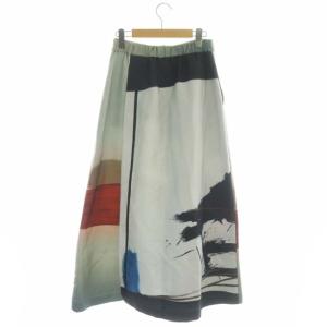 Ameri VINTAGE MEDI DRAWING UNEVEN SKIRT タックフレアスカート ロング プリント Fマルチカラー