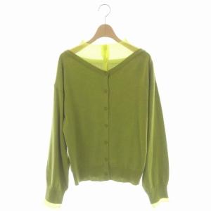 21AW 2WAY FAKE LAYERED KNIT TOP ニット カーディガン 長袖 切替 F オリーブ 黄緑 イエローグリーン