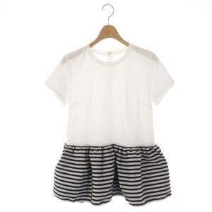 PEPLUM TEE Tシャツ カットソー 半袖 ペプラム 切替 ボーダー 36 白 黒 ホワイト ブラック