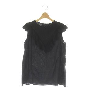 22SS ノースリーブピンタックフリルブラウス プルオーバー 黒 ブラック