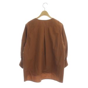 ANAYI タイプライタークルーネックシャツ ブラウス 七分袖 比翼ボタン 36 茶 ブラウン